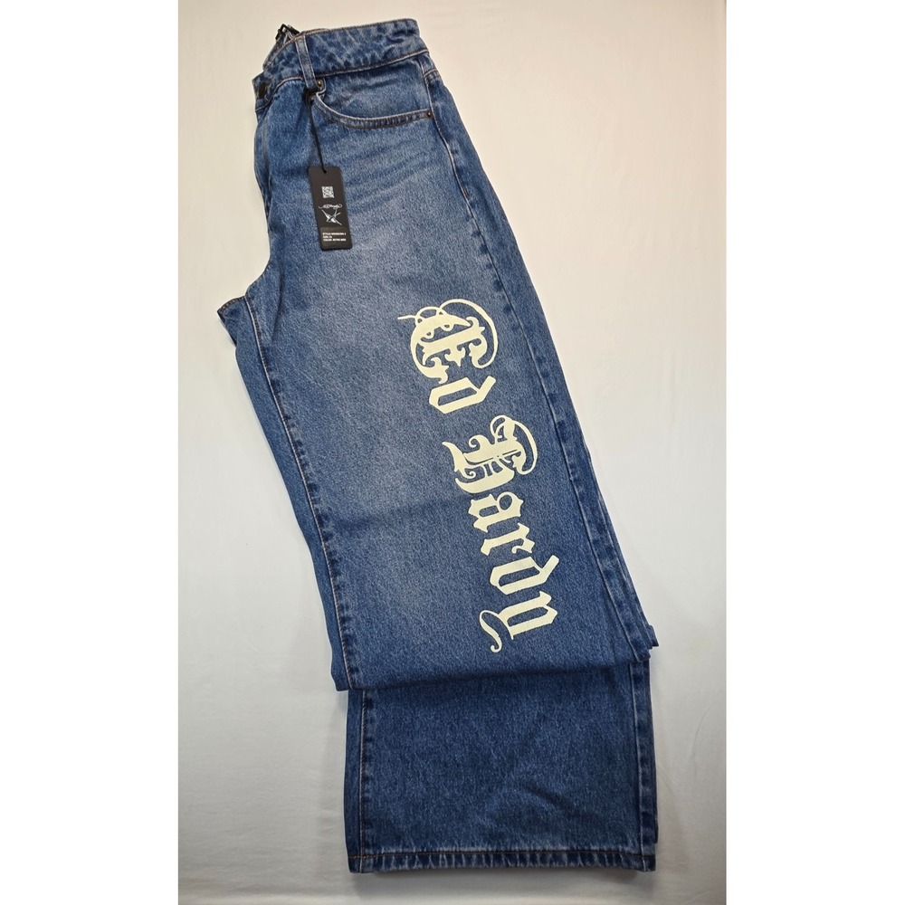 Ed Hardy Y2K Aesthetic Wide Leg Womens Jeans Size 32 Medium Wash Embroidered NWT
